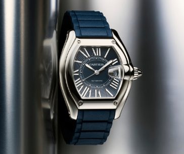 Cartier Roadster with blue dial on navy rubber strap