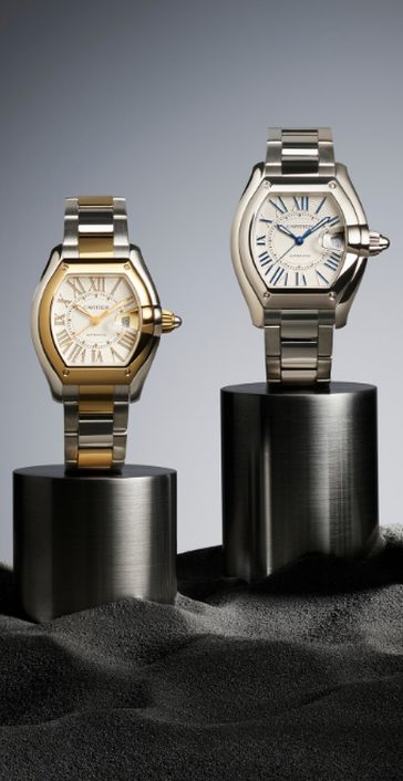 Cartier Roadster medium models in two-tone and steel